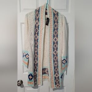 Chic White and Blue Patterned Cardigan